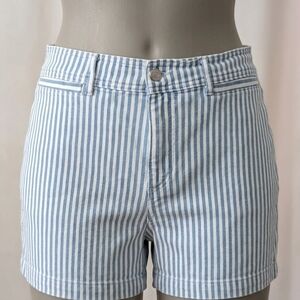 LOFT High Waist Blue and White Striped Shorts